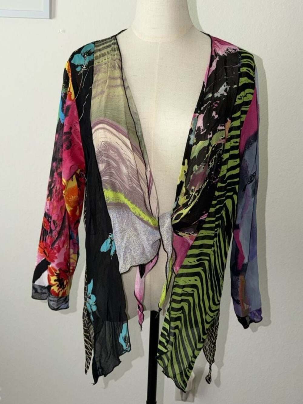 Multi-Color Abstract Print Open Front Tunic Top